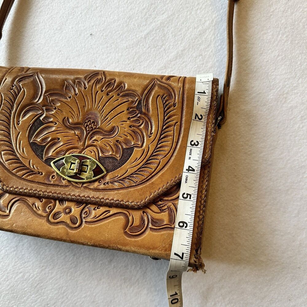 Vintage Hand Tooled Leather Shoulder Bag 10x7 Purse - Picture 7 of 10
